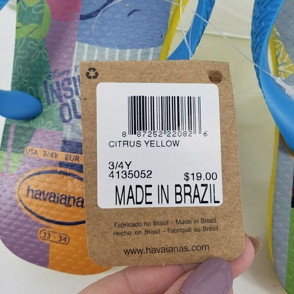 Rare Havaianas Pixar Inside Out Flip Flops Girls 3 US Yellow Blue - Picture 7 of 12